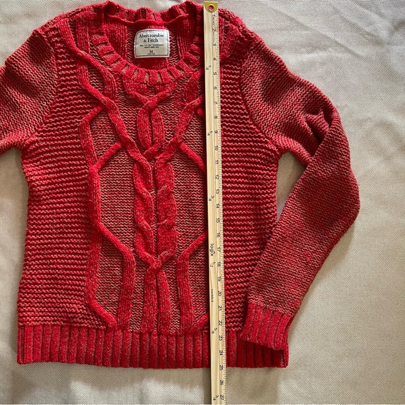 Abercrombie & Fitch Red Cable Knit Pullover Sweater Women’s Size M Cozy Winter - Picture 7 of 9